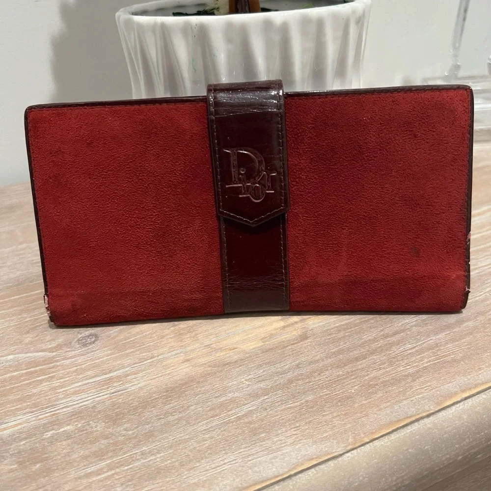 Christian Dior Burgundy Suede Wallet vintage w/ kisslock